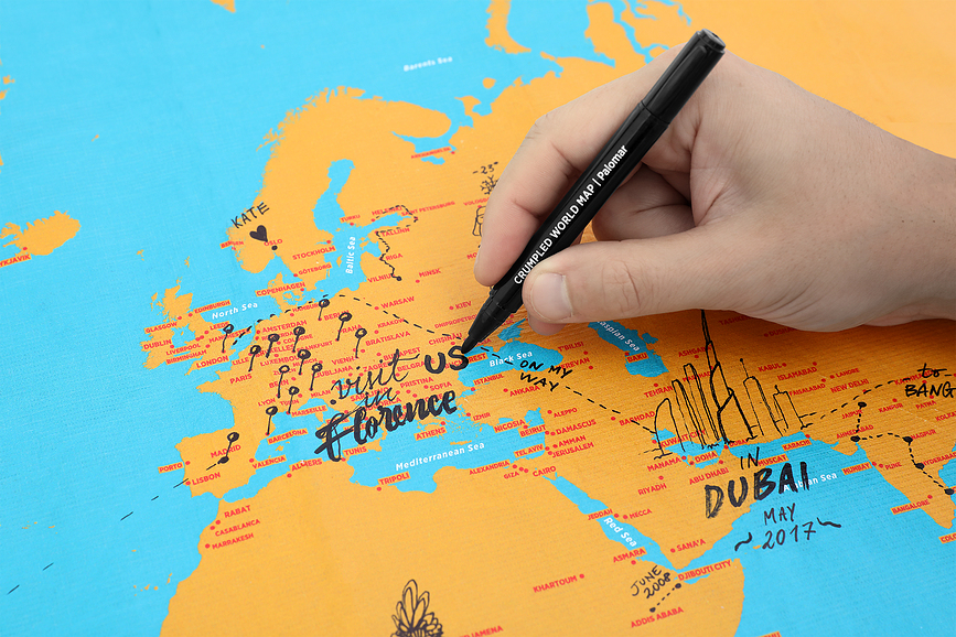 Crumpled World Χάρτης, με ονόματα χωρών