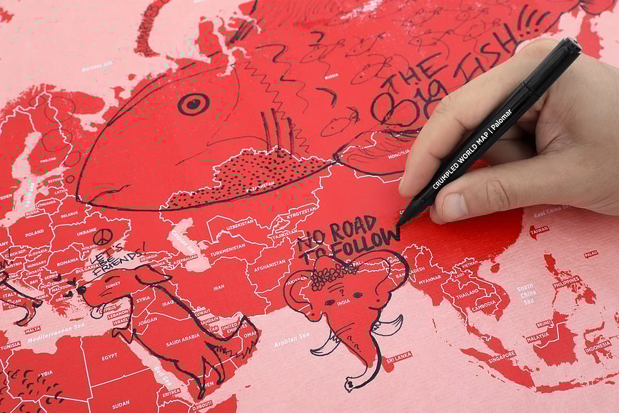 Crumpled World Zemljevid, z imeni držav