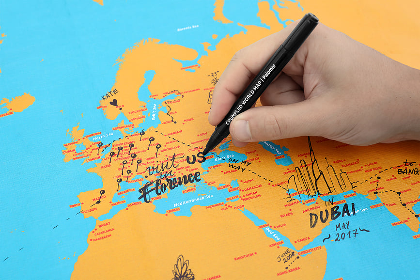 Crumpled World Zemljevid, z imeni držav