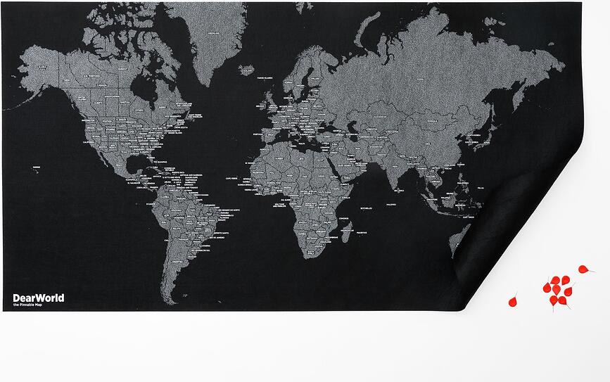 Dear World Zemljevid sveta stenski, z imeni držav, moder