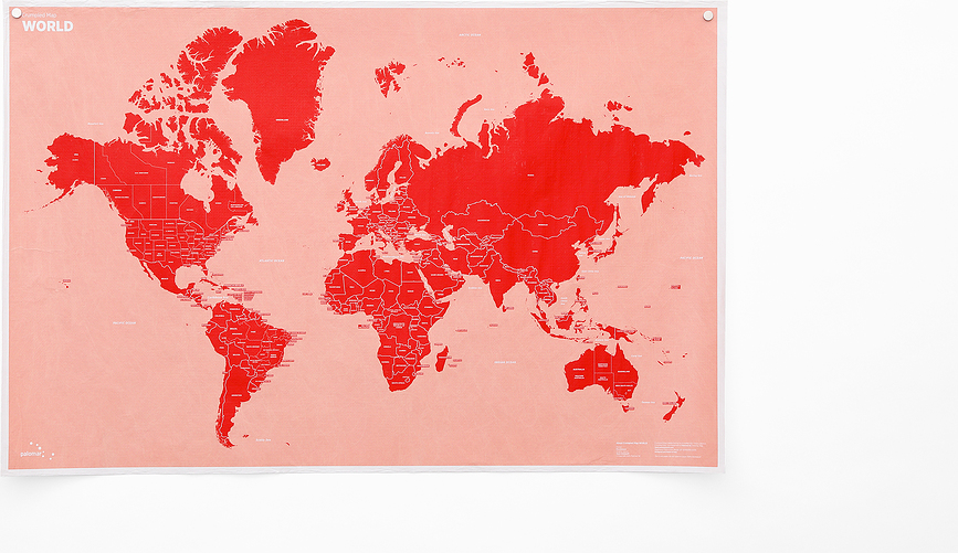 Mapa Crumpled World, con nombres de países