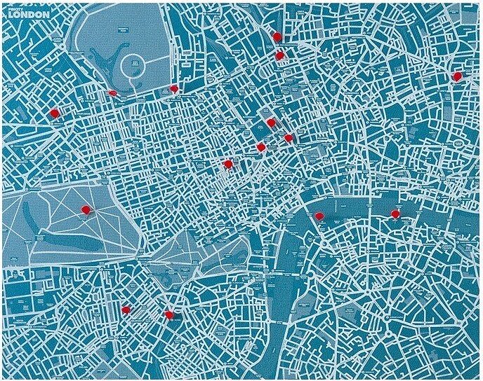 Mapa Decorativo Pin City, Londres, azul claro
