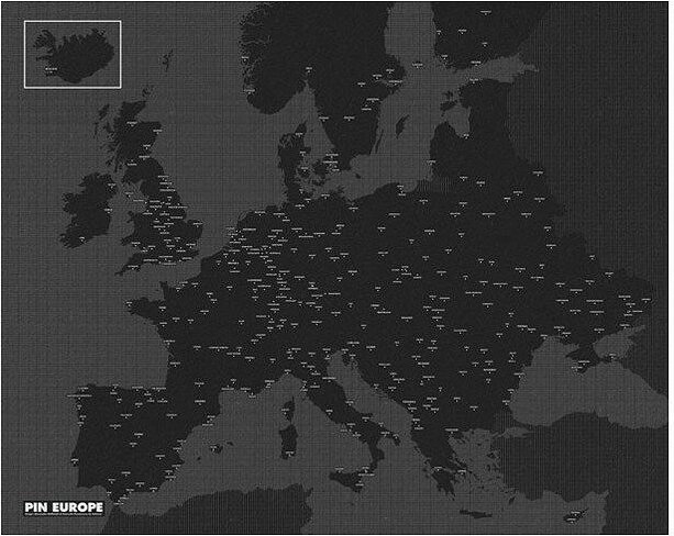 Sienas dekorācija Pin Wall Europa melna