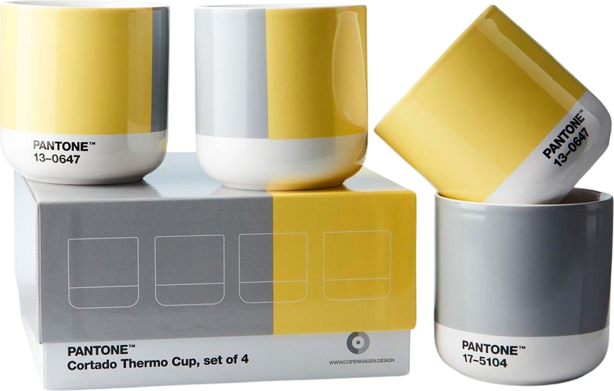 Termo hrnky Pantone 190 ml šedo-žluté 4 ks