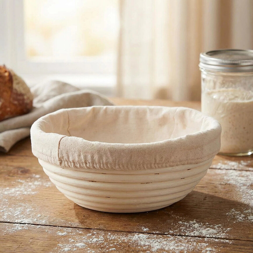 Panier en osier Patisse avec toile pour faire lever la pâte, rond 20 cm