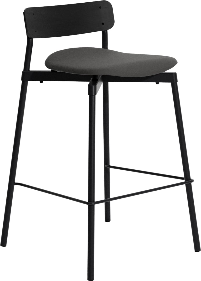 Fromme Wood Barhocker 65 cm mit gepolstertem Sitz, Leder, schwarz