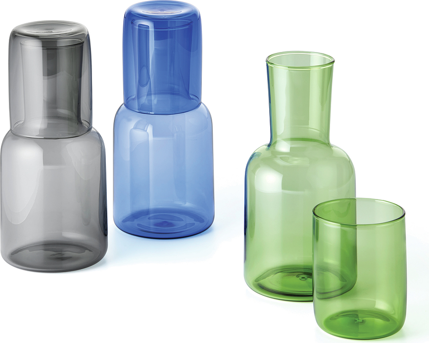 Jarra de agua con vaso de cristal Viva, azul, Set de 2 piezas