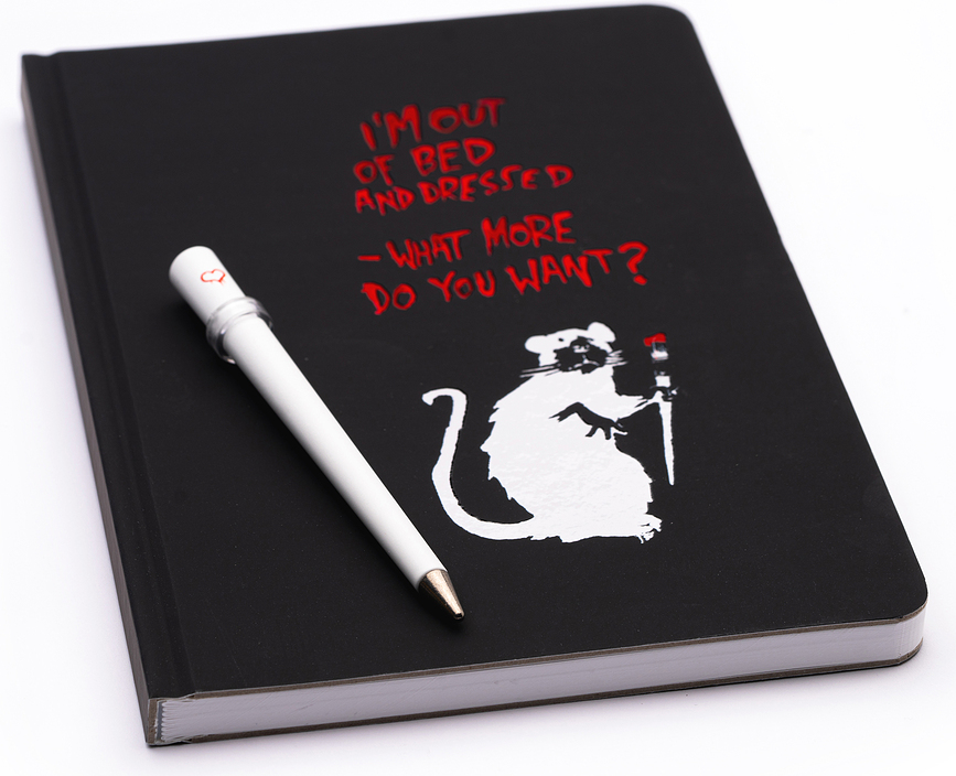 Cuaderno impermeable de papel de piedra Pininfarina Banksy, A5, 128 páginas, con bolígrafo sin tinta, Set de 2 piezas