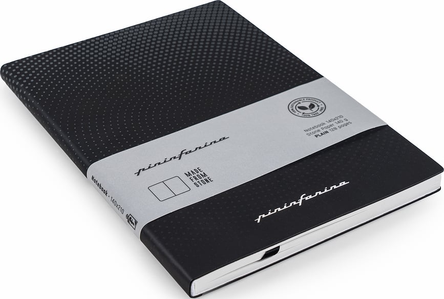 Libreta de papel de piedra impermeable Pininfarina Flexi, formato A5, 128 páginas, lisa, negra