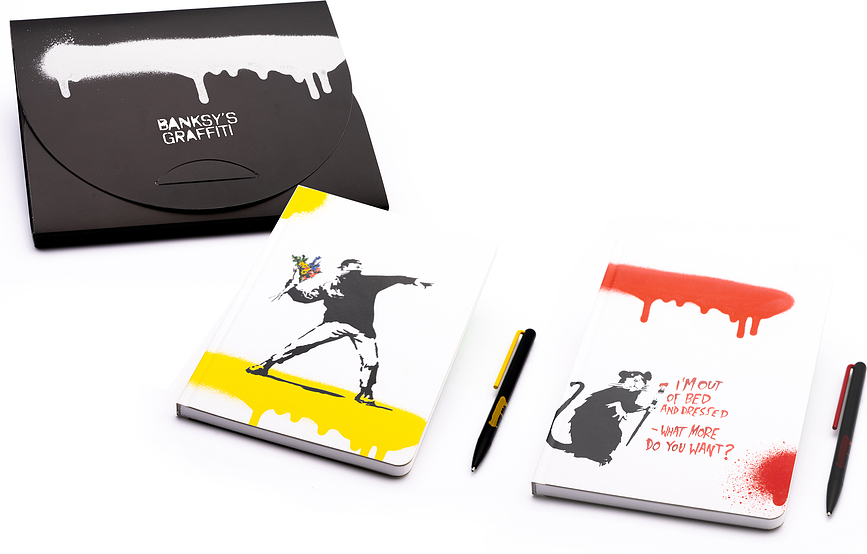 Pininfarina Banksy Carnet et Stylo A5, 128 pages, jaune, Set 2 pièces