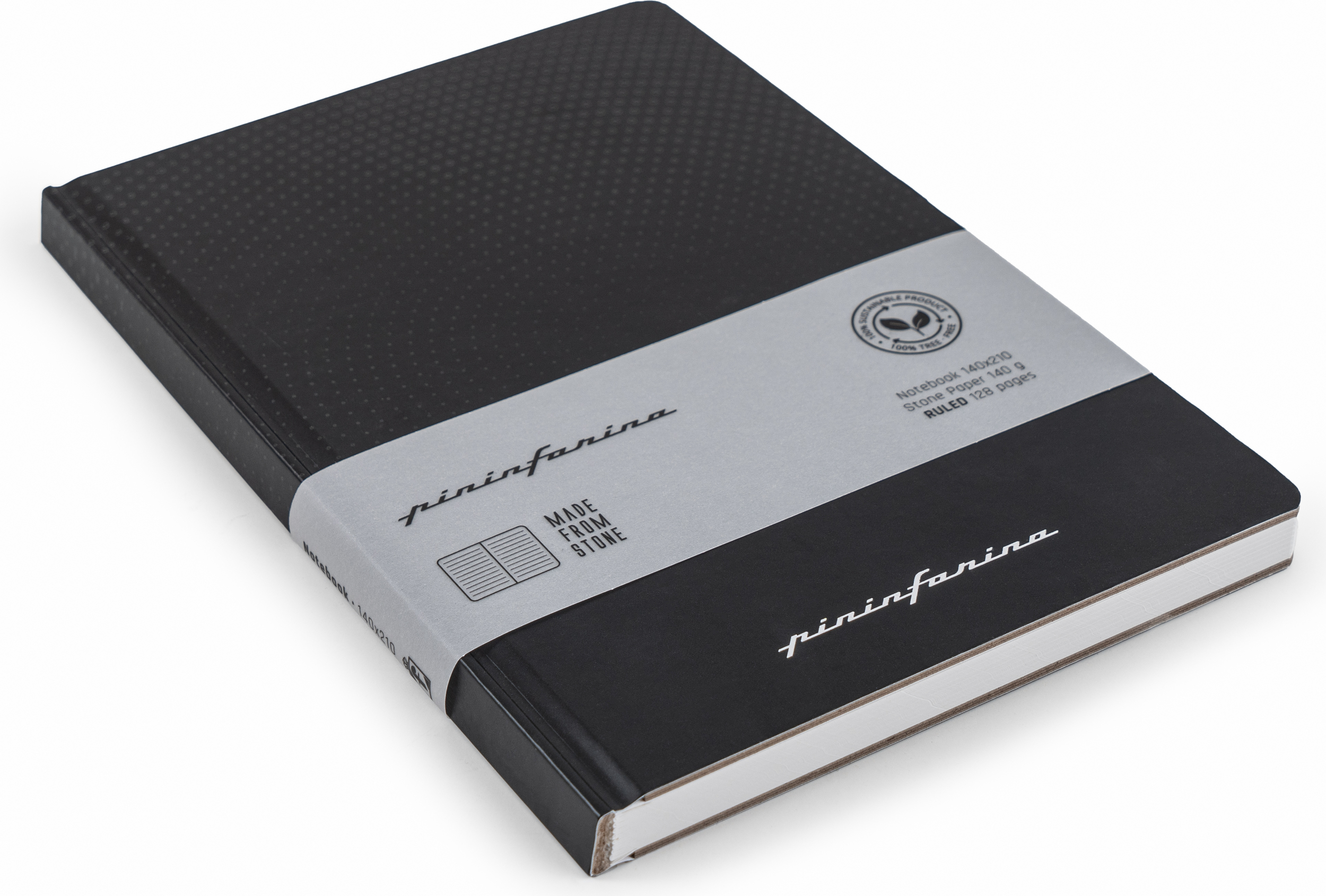 Pininfarina Hard Notizbuch, wasserfest, Steinpapier, liniert, A5, 128 Seiten, schwarz