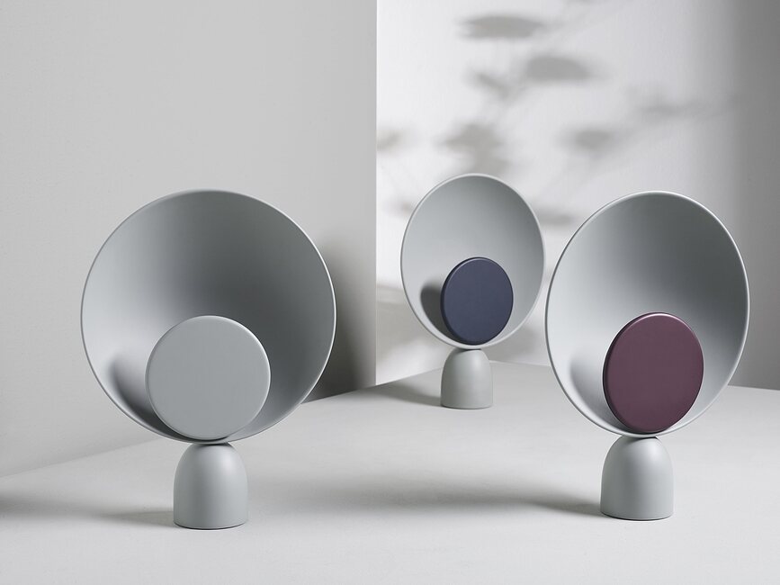 Blooper Lampe de Table, grise, avec disque bleu