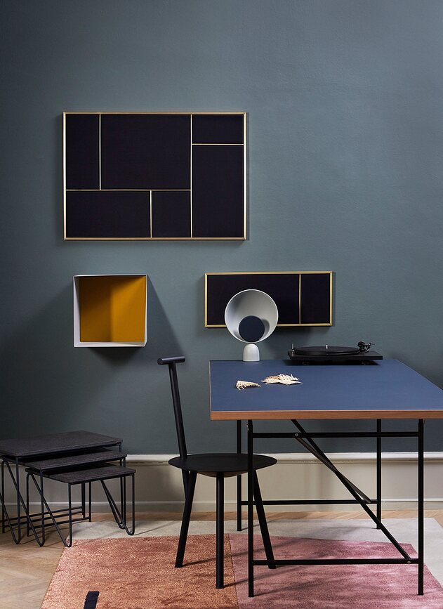 Lámpara de Mesa Blooper, gris, con disco azul