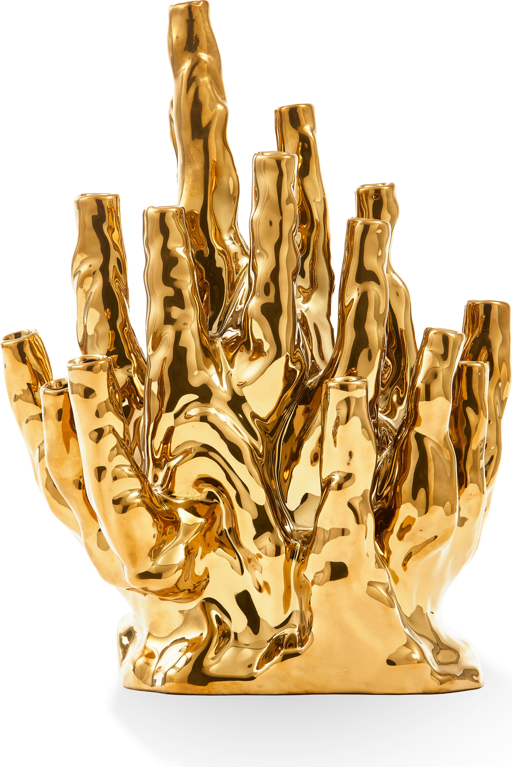Coral Vase, gold, für 20 Blumen