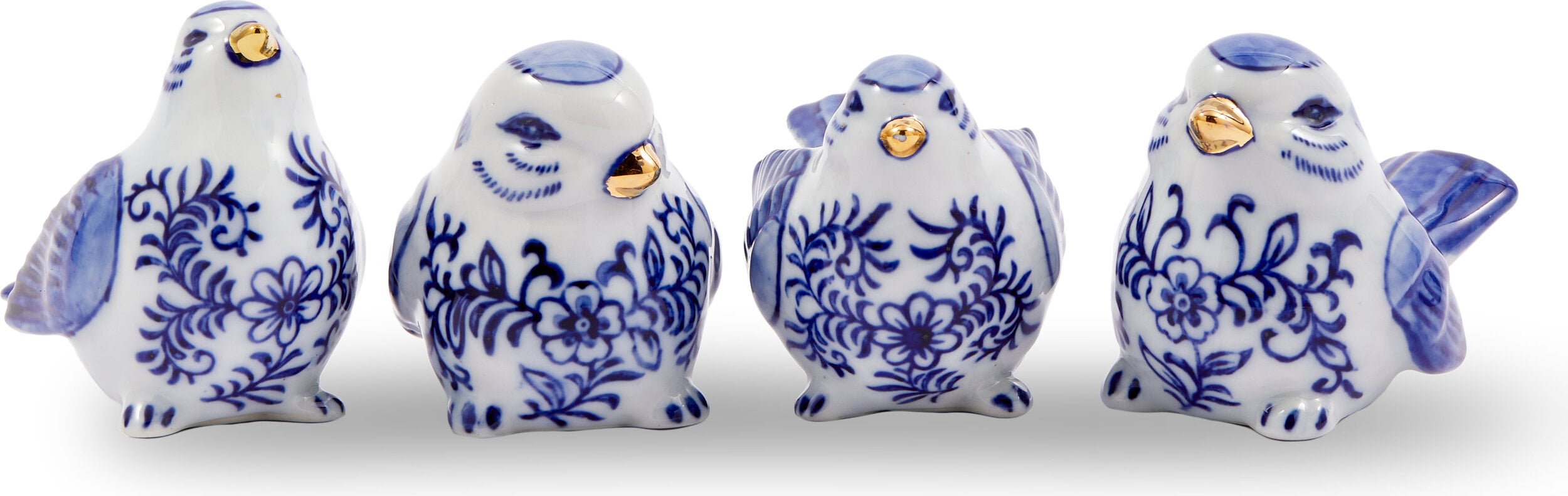 Dekofiguren Blue Bird Family weiß-blau, 4-teilig