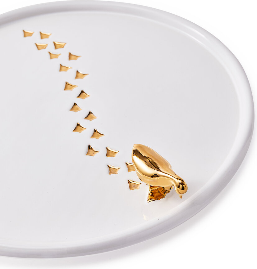 Plat de service Walking Duck blanc et or