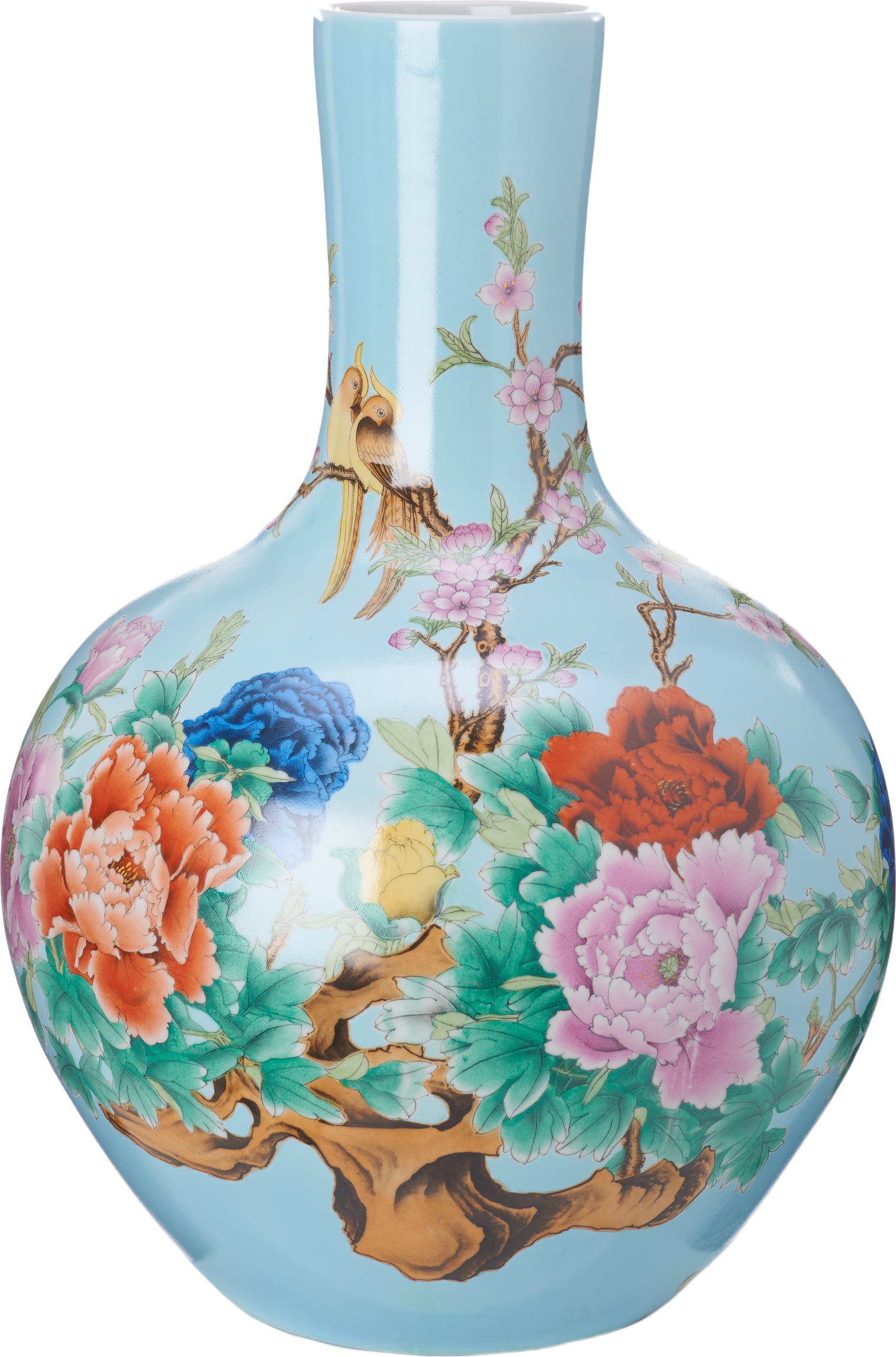 Vase Ball Body mit Blumenmuster 57 cm, hellblau