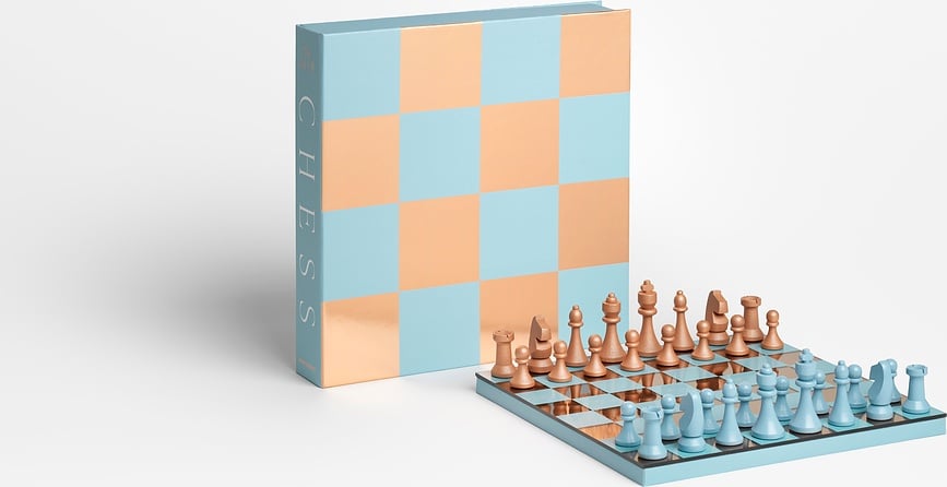 Jeu d'échecs Printworks Chess Mirror bleu clair-cuivre