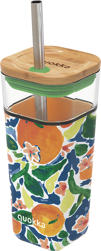 Quokka Liquid Cube Oranges Gobelet avec paille, 540 ml, en verre