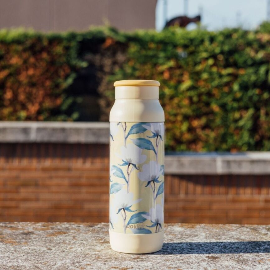 Quokka Pulse Termovka, 700 ml, rumena, s cvetličnim vzorcem