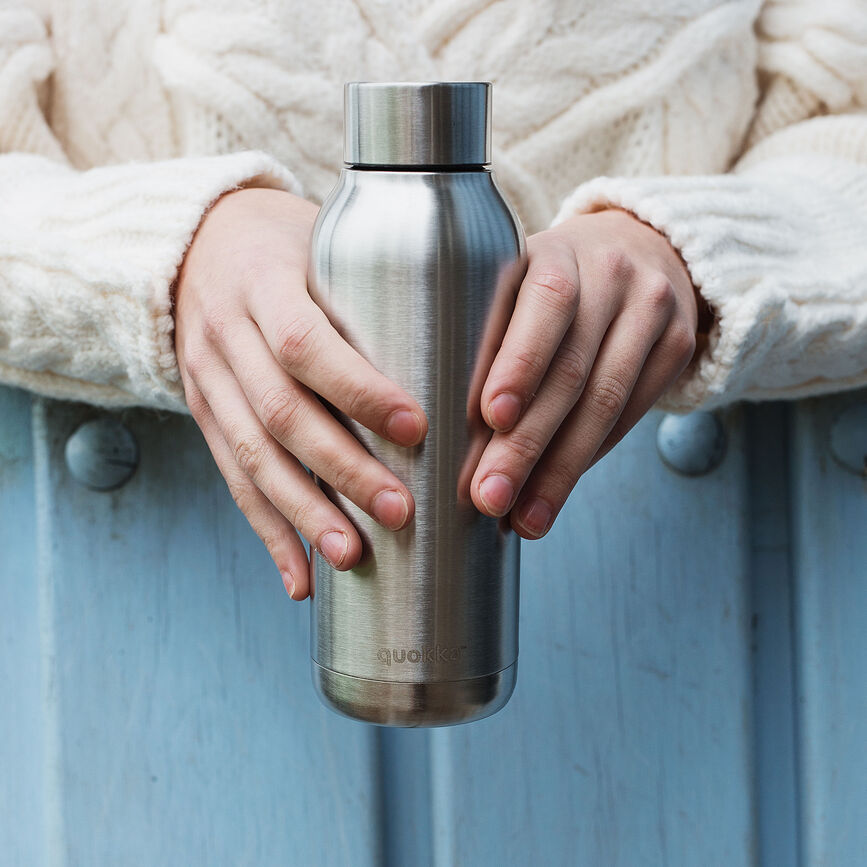 Quokka Solid Μπουκάλι Θερμός, 510 ml, πορτοκαλί, με σχέδιο orange bloom