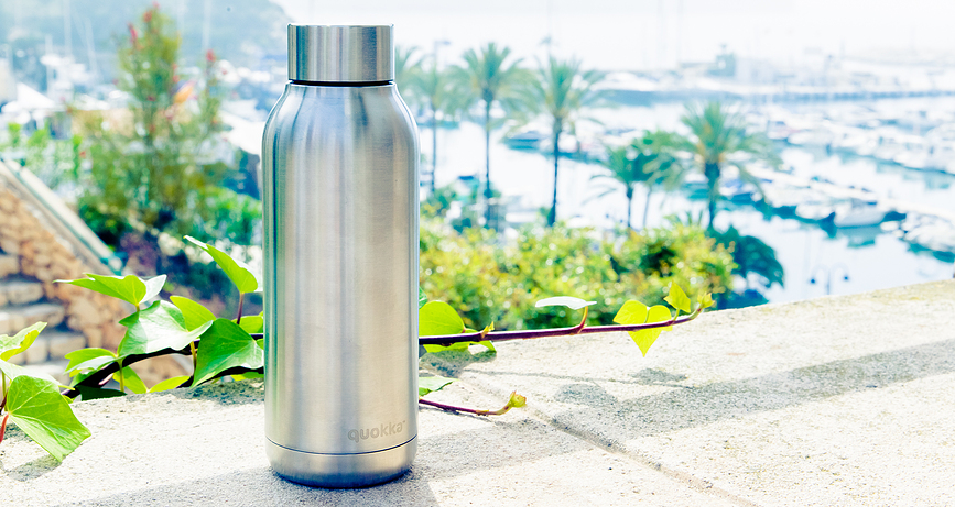 Quokka Solid Μπουκάλι Θερμός, 510 ml, πορτοκαλί, με σχέδιο orange bloom