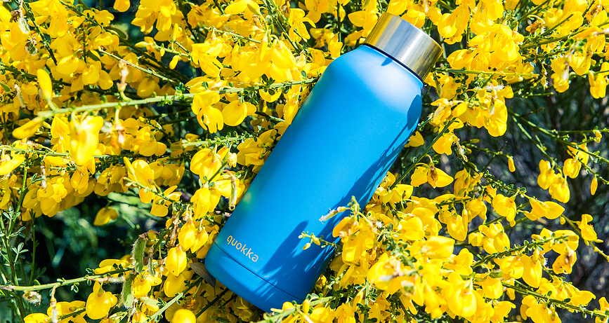 Quokka Solid Μπουκάλι Θερμός, 510 ml, πορτοκαλί, με σχέδιο orange bloom