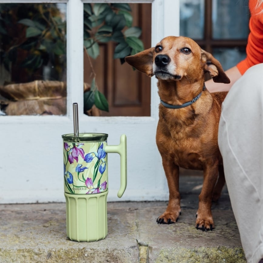 Quokka Umi Termosmugg med sugrör 720 ml, puderrosa, blommig