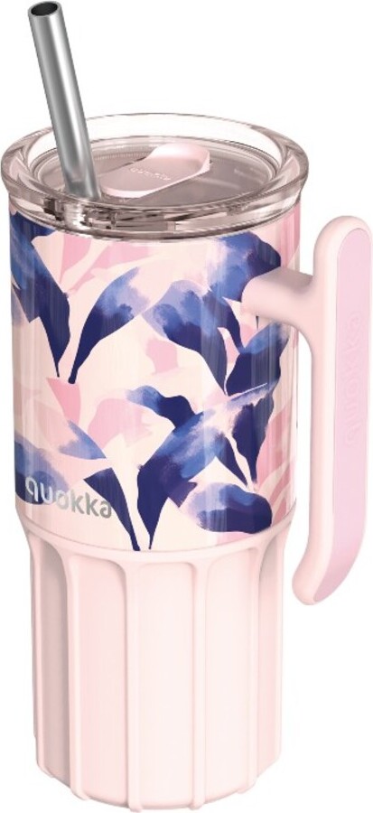 Quokka Umi Thermobecher mit Strohhalm 720 ml, puderrosa, Blumenmuster