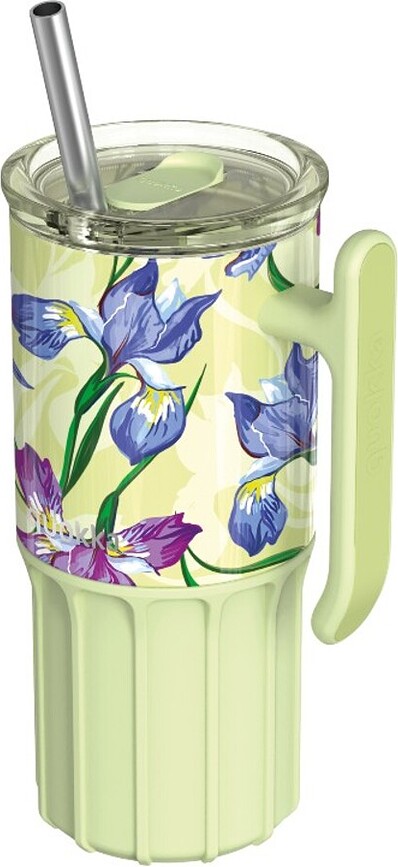 Θερμός με καλαμάκι Quokka Umi με σχέδιο λουλουδιών 720 ml, ανοιχτό πράσινο
