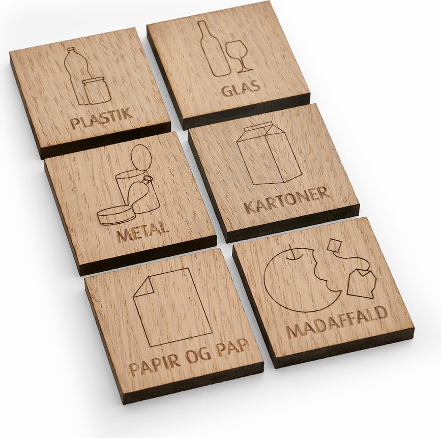 Pegatinas de madera ReCollector, para reciclaje, 6 unidades