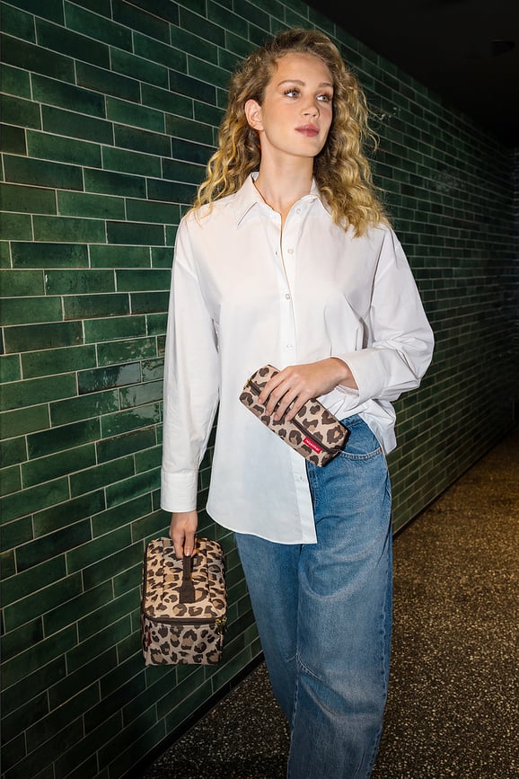 Beautycase Kozmetičke Torbice smeđe leopard uzorak Set od 2 dijela