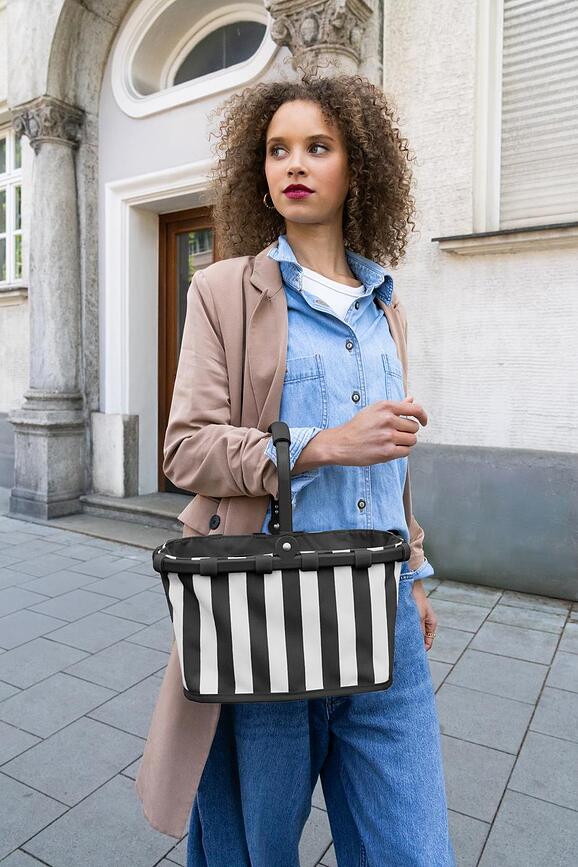Carrybag XS bevásárlókosár, csíkos barna-fehér, újrahasznosított