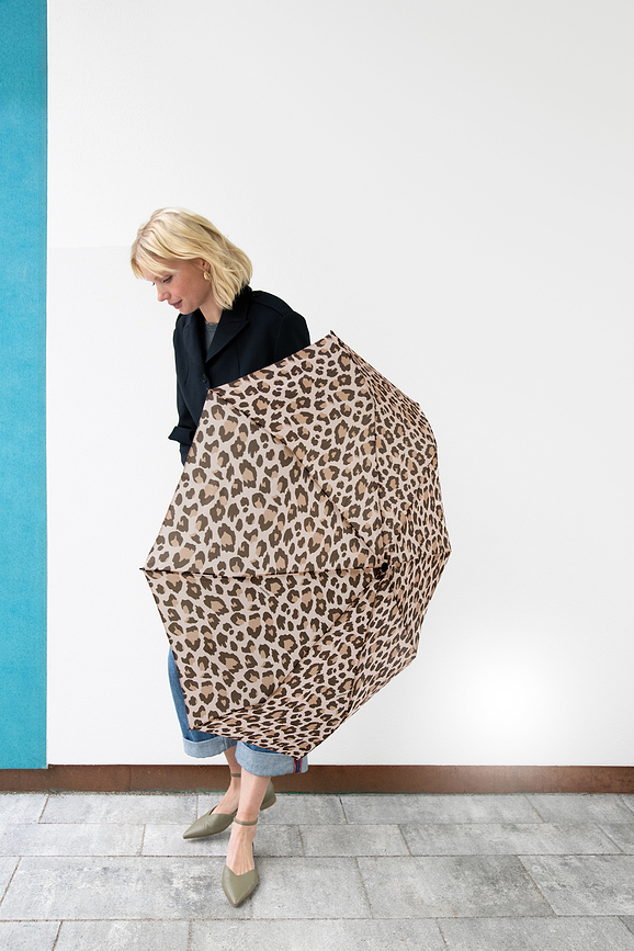 Deštník Pocket Duomatic s leopardím vzorem, hnědý