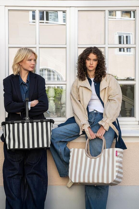 Loopshopper taske stribet M, brun-hvid, genanvendt