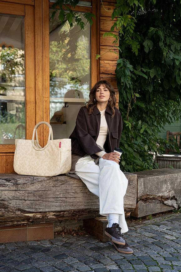 Loopshopper väska med leopardmönster M, beige, återvunnen
