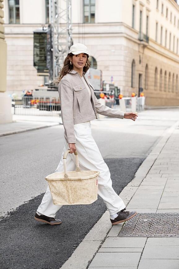 Panier de courses Carrybag à rayures marron et blanc recyclé