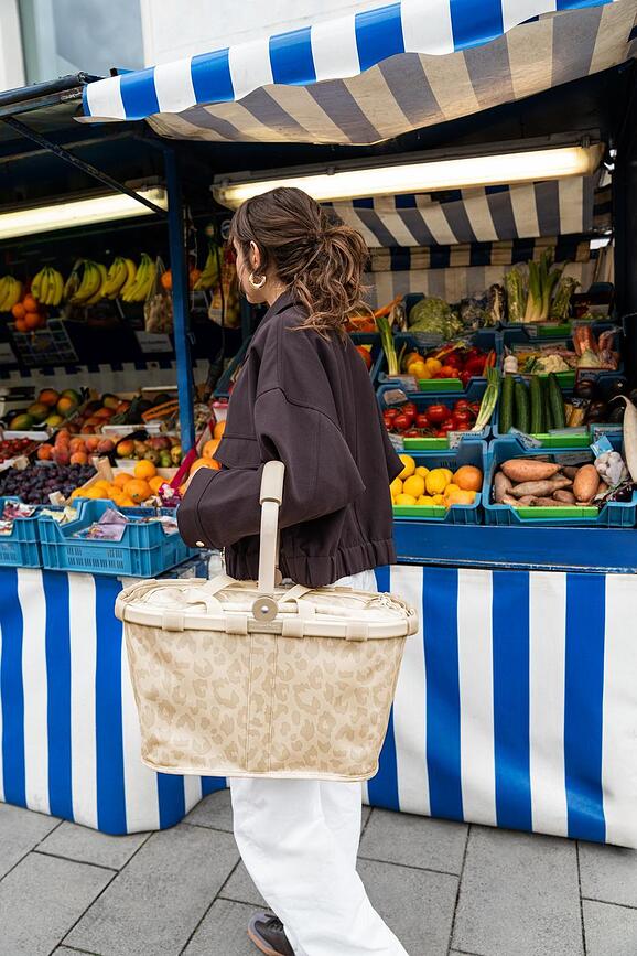 Panier de courses Carrybag à rayures marron et blanc recyclé