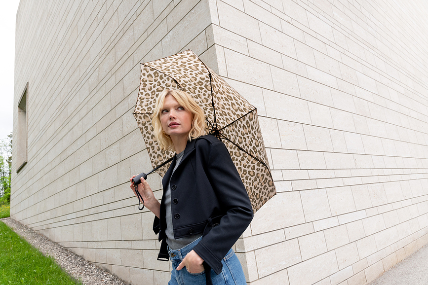 Pocket Duomatic Umbrella, leopard print, brown