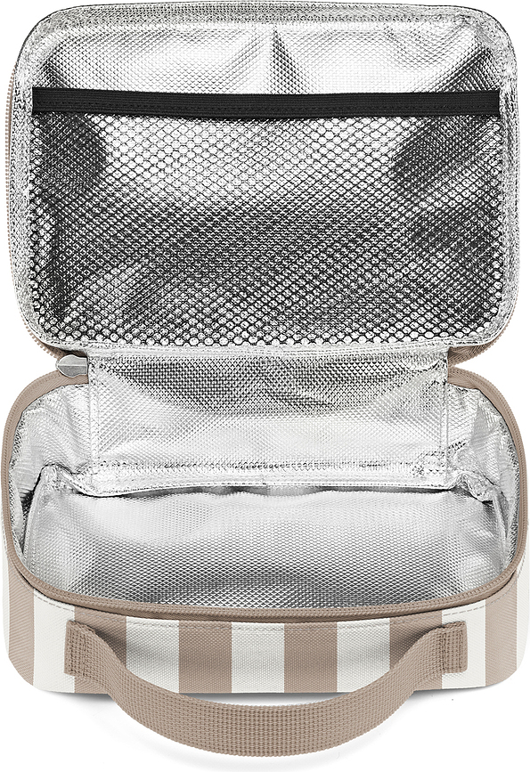 Sac isotherme Thermocase à rayures marron et blanc, en matière recyclée