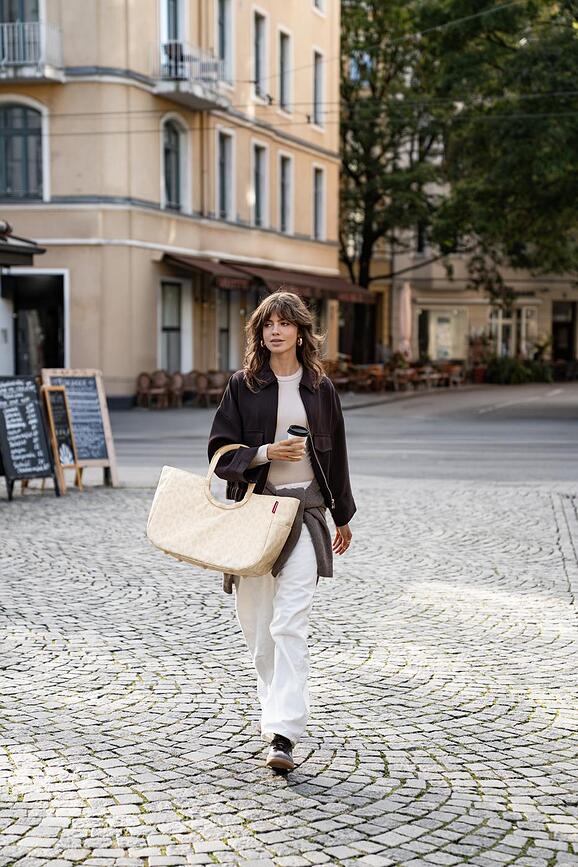 Sac Loopshopper à pois, taille M, beige, en matière recyclée