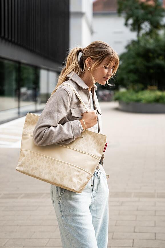 Shopper E1 taske med leopardprint, beige, genanvendt
