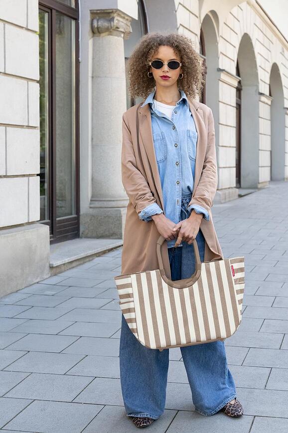 Сумка Loopshopper у смужку L коричнево-біла з перероблених матеріалів