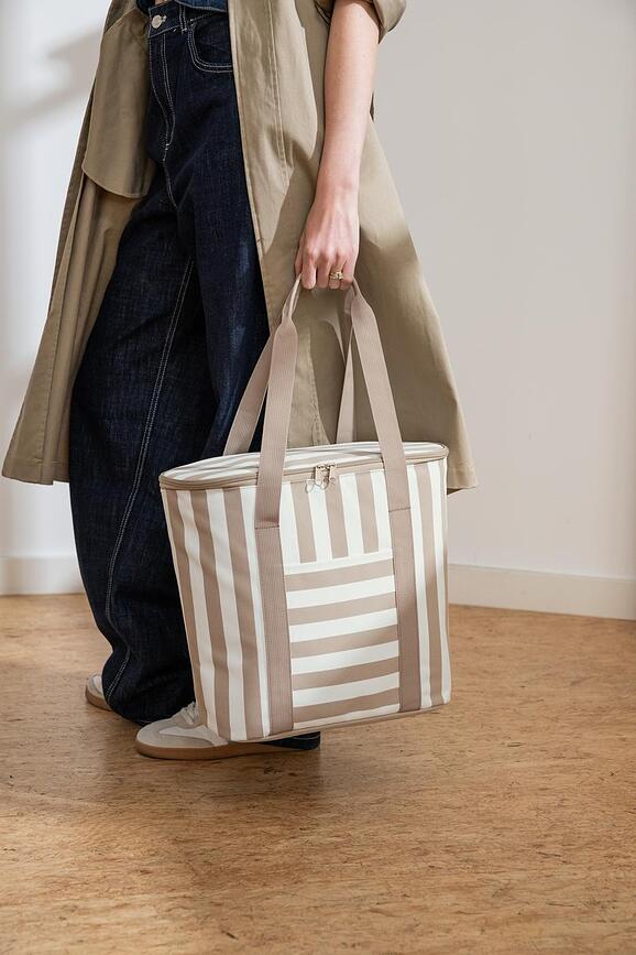 Термосумка Thermoshopper у смужку, коричнево-біла, з перероблених матеріалів