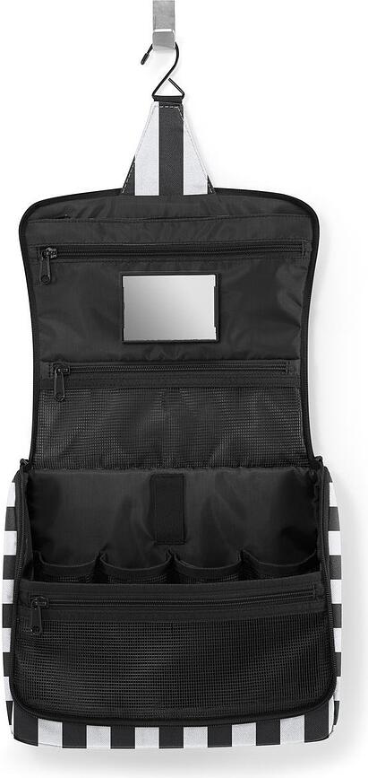 Toiletbag XL necessär, randig, svart-vit, återvunnen