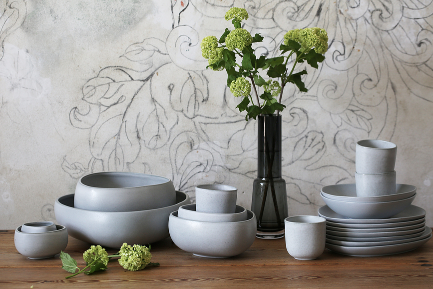 Platos de gres Ro Collection No.35, gris claro, 2 unidades