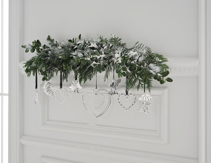 Karen Blixen Suspension de Noël cœur en perles, 7 cm, argentée