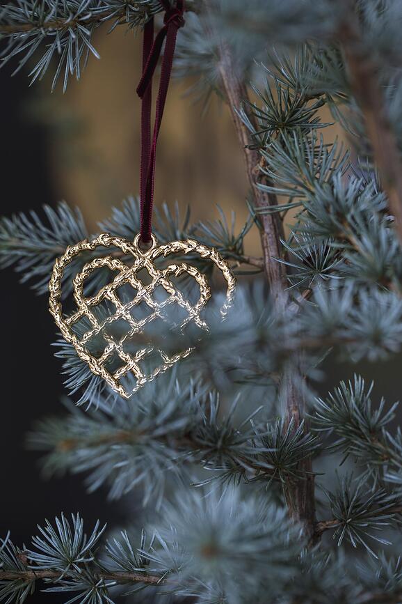 Karen Blixen Ornement de Noël Cœur, à carreaux, doré