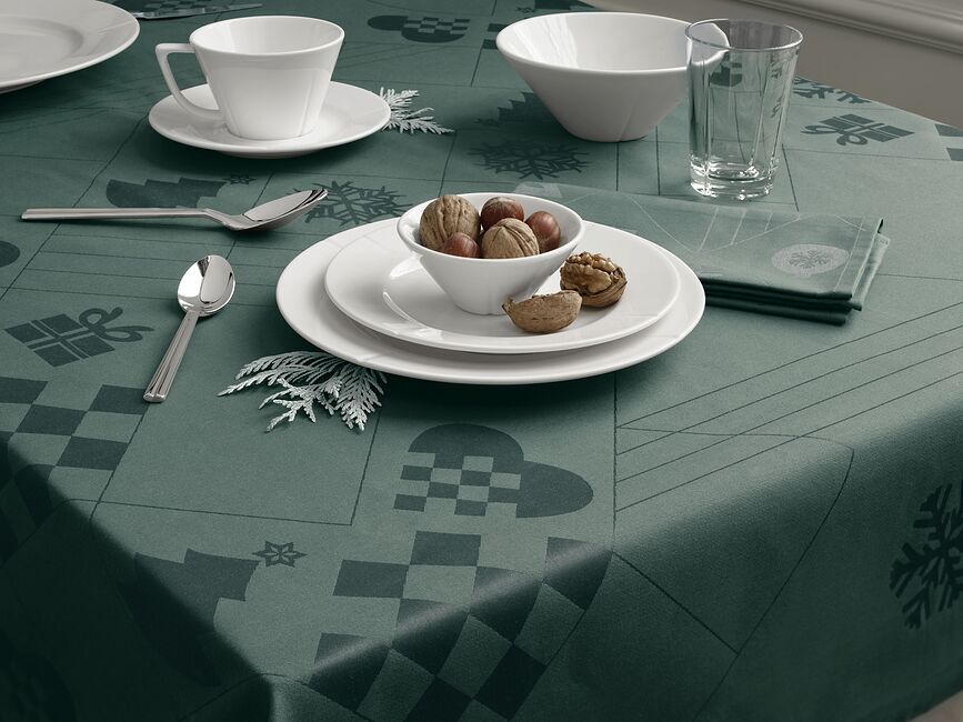 Natale Damask Τραπεζομάντηλο, 150 x 320 cm, πράσινο