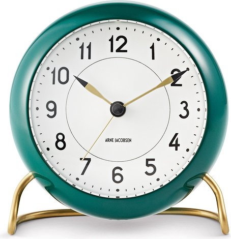Zegar stołowy Arne Jacobsen Station zielono-biały